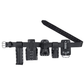 VEEKAY Scaffolding Black Leather Tool Belt 2 Inch Wide 5 Tool Holders Belt Full Tool Set Multi Pockets 1 Hammer Holder, 1 Tape Measure Holder, 3 Tool Holders Fit for 32 inch to 46 inch Waist