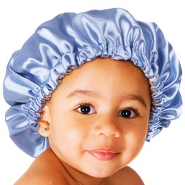 YANIBEST Baby Satin Bonnet Sleep Cap for Curly Hair - Double Layer Reversible Adjustable Silky Satin Cap for Infant Toddler Child(6-36Months,Sky Blue)