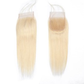 4X4 Lace Closure 613 Blonde Brazilian Hair Silky Straight Pre Plucked Transparent Lace Closure Human Hair Pieces Bleached Knots Natural Hairline 12 Inch