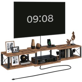 MAHANCRIS Floating TV Stand with Power Outlet, Wall-Mounted Entertainment Console Center with Storage, Floating TV Shelf for Under TV Storage, for Living Room, Bedroom, Rustic Brown TVHR102E01