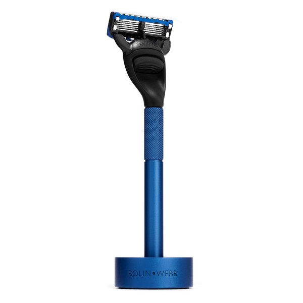 Bolin Webb Razor and Stand Blue Fitted with Gillette Fusion5 Blade