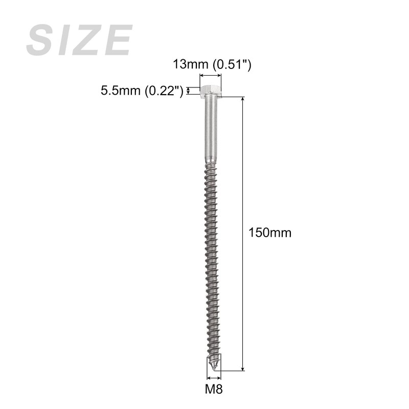 METALLIXITY 5pcs M8x150mm Hex Lag Screws 304 Stainless Steel Self