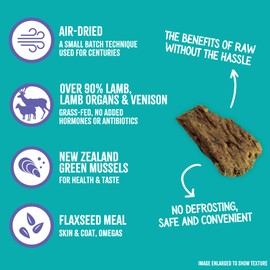 RawTernative Air Dried Dog Food, High Protein, Over 90% Real Lamb, Organs, & Venison + New Zealand Green Lipped Mussels, Complete Meal or Topper, Grain Free, Gluten Free, Non GMO, (1 lb Bag)