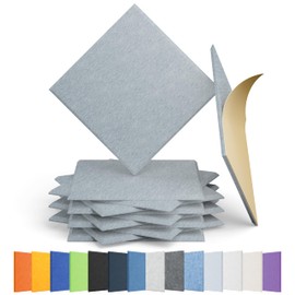 Amantech 12 Pack Acoustic Panels Self Adhesive Sound Proof Foam, High Density Sound Acoustic Panel, 12X12X0.4 Inch Square Panels in Home, Office, Reccording Room, Studio,and more(Blue Gray)