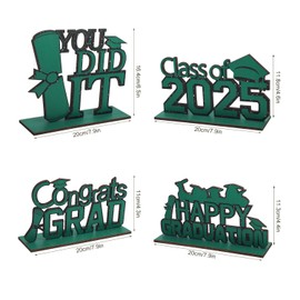 4 Pcs Green Graduation Desktop Decorations, Class of 2025 Graduate Congratulations Wooden Table Centerpiece Tiered Tray Table Decor for Class of 2025 Graduation Sign