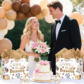 LUUFILx Coffee Bridal Gift Bag Coffee Bridal Shower Decorations Love Is Brewing Wrapping Paper Bags for Girls Women Cafe Bar Theme Bachelorette Bridal Shower Wedding Shower Party Supplies
