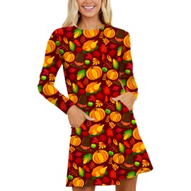Thanksgiving Turkey Dress Womens Harvest Fall Pumpkin Funny Holiday Tunic Dress XL