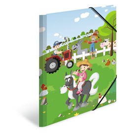 HERMA 19824 DIN A4 kindergarten collection folder, farm, sturdy cardboard, organiser with full inner print and elastic band, document folder for children, boys and girls