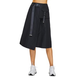 Cargo Midi Skirt for Women - High Waist, Irregular A-line Skirt for Work and Daily Wear Black