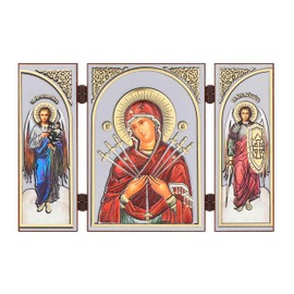 NKlaus - Mother of God of the Seven Arrows - Icon Triptych Christian - 8.5 x 13 cm - Travel Altar Wood 16649