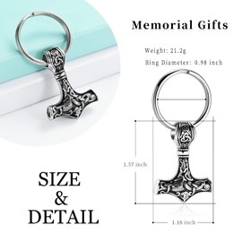 Mjolnir Thors Hammer Cremation Jewelry for Ashes Pendant - Thors Hammer Urn Necklace with Mini Keepsake Urn Memorial Ash Jewelry For Men/Women (Thor Keychain-Steel)