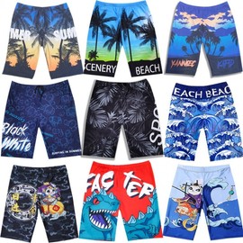 a492 Men's Trendy Plus Size Beach Swim Shorts Mid-Length Quick-Drying Breathable Boxer (Coco Free Size, approx. 70-90kg) Kg)/Coastal Coconut Style 10ea