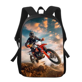 UIACOM Cool Motorcycle Backpack Motocross Sport Motorcycle Vehicle Bookbag, Water Resistant Big School Shoulders Backpack Travel Daypacks for Women Men Teens Kids, 17 Inches