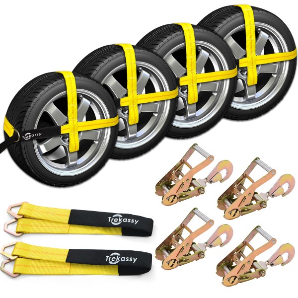 trekassy 4 Pack Car Tie Down Straps for Trailers with