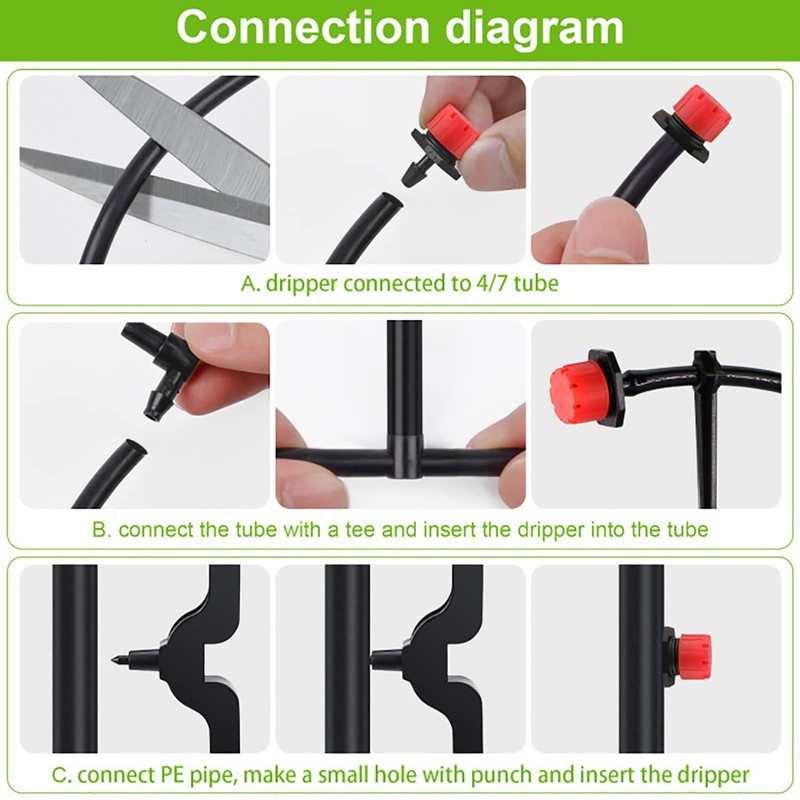 EBANKU Adjustable Irrigation Drippers Sprinklers, 200Pcs 1/4Inch Adjustable Micro Drip