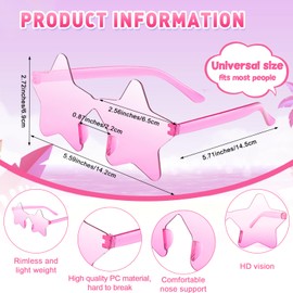 BOUBONI Pack of 10/20/30/40 Star Sunglasses Rimless Transparent Pentagram Shaped Sunglasses Party Glasses for Women (10, Light Pink)