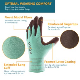 COOLJOB Gardening Gloves for Men and Women, 2 Pairs Breathable Work Gloves for Gardening Made of Modal Fabric, Good Grip for Patio, Lawn, Yard, Outdoor, Size S