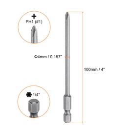 HARFINGTON 10pcs #1 Phillips Screwdriver Bit PH1 1/4" Hex Shank 4" (100mm) Long Magnetic S2 Steel Industrial Grade Screw Driver Bit Cross Head Electric Drill Bits 0.157" (4mm) Rod