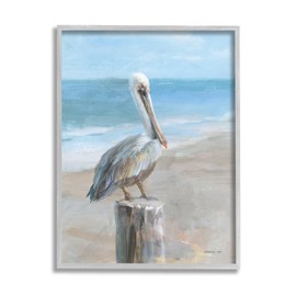 Stupell Industries Pelican Perched on Coast Gray Framed Giclee Art Design by Danhui Nai