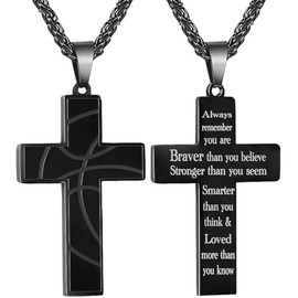 Basketball Cross Necklace for Son Bible Verse Necklace for Men Inspirational Gift for Men Christmas Birthday Gifts for Basketball Lovers