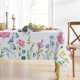 Tailus Spring Summer Floral Flowers Rectangle Tablecloth 60 x 104 Inch, Poppy Bellflower Bloom Decorative Table Cloth Wildflower Dining Table Cover, Butterfly Seasonal Dinner Picnic Decoration