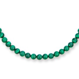 Plain Simple Western Jewelry Dark Forrest Green Imitation Malachite Round 10MM Bead Strand Necklace for Women Silver Plated Clasp 19 Inch