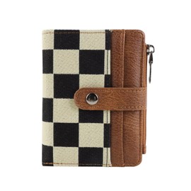 MAIITRIP Small Checkered Wallet for Women,RFID Blocking PU Leather Bifold Wallet,Cute Compact Credit Card Holder Purse with 8 Card Slots,ID Window and Coin Pocket(brown)