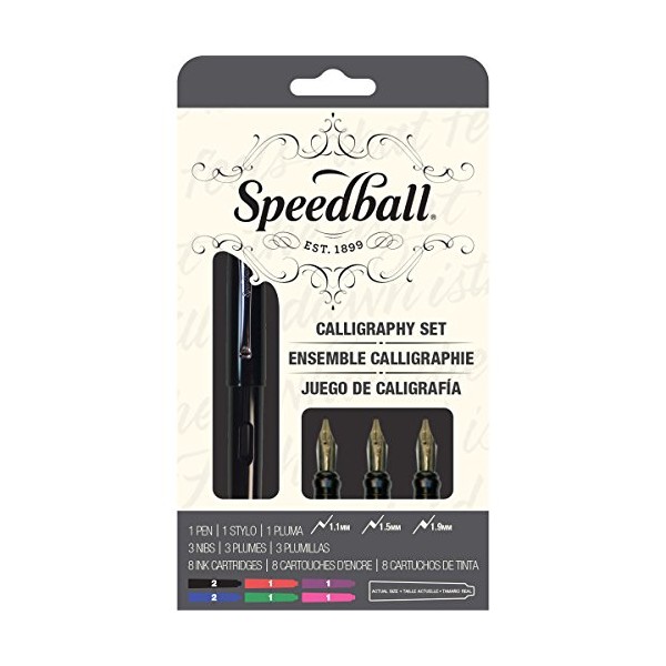 Speedball 002903 Calligraphy Fountain Pen Set - Pen Set - With 1 Pen, 3 Nibs, and 8 Assorted Ink Cartridges