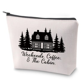 ZJXHPO Camping Lover Gift Cabin Cosmetic Bag Weekends Coffee and The Cabin Makeup Bag with Zipper Cabin Life Gift (C-Coffee Cabin)
