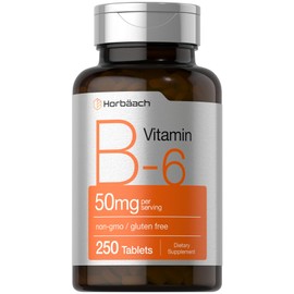 Horbäach B6 Vitamin 50mg | 250 Tablets | Non-GMO & Gluten Free Supplement