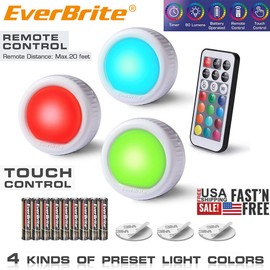 EverBrite LED Puck Light Tap Light Push Light Wireless Touch Light Under Cabinet