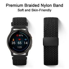 Meliya Braided Nylon Band for Garmin Vivoactive 6/Vivoactive 5/Vivoactive 3 Watch Bands, 20mm Stretchy Replacement Strap for Venu/Venu Sq,Forerunner 55/158/165/245/645,Galaxy Watch 7/6/5/4 (Green)