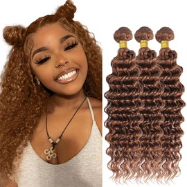 Light Brown Bundle Color #30 Deep Wave Human Hair Bundles 24 26 28 Inch Light Brown Pineapple Wave Bundles Human Hair Weave Color #30 Bundle