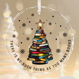 Book Ornaments for Christmas Tree, Christmas Decorations with Stack of Books Stocking Stuffers for Her Gifts for Book Lovers Women Reader Glass Ornaments Present for A Book Lover