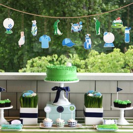 CORNER LACE 24PCS Golf Wooden Ornaments Blue, Sports Theme Pendants/Hanging Ornaments with Rope, Holiday Wedding Birthday Baby Shower Bachelorette Party Decorations Supplies Home Window DIY Decor