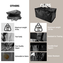 10 Pack Waterproof Moving Bags with Strong Zippers and Reinforced Handles, Real 100lb Capacity Extra Heavy Duty Large Storage Totes for Packing & Moving Storing, Alternative to Moving Boxes -95L,Black