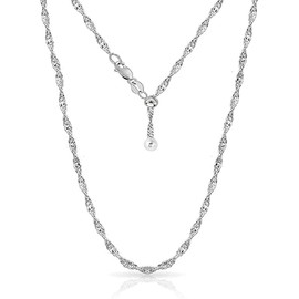 Savlano 925 Sterling Silver Italian Solid 1.5MM Singapore Twist Adjustable Bolo 14-24 Inch Chain Necklace For Women - Made in Italy Comes With a Gift Box (White)