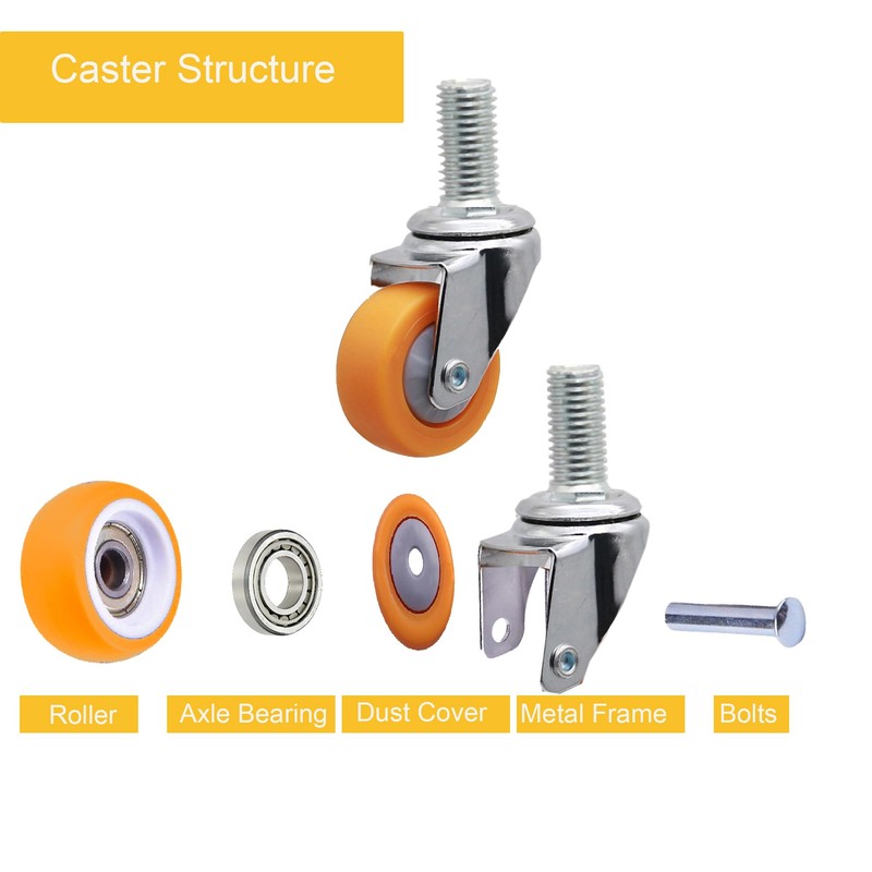 MyyYiTar 1 inch M8 Stem Casters M8x15 Bolt Threaded Wheel,TPR
