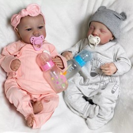 PYD Twins Reborn Dolls Realistic Baby Girl&Boy Vinyl Silicone Real Newborn Doll Gift