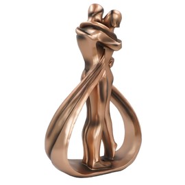 DreamsEden Romantic 7th Anniversary, Resin Modern Couple Sculpture & Metal Rose with Stand - Wedding Anniversary Birthday Valentine's Day Gifts for Wife Girlfriend