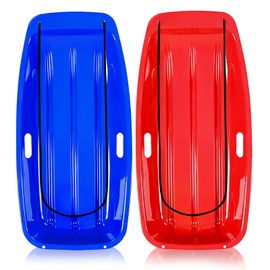 Sled,Classical Plastics Snow Sled for Kid and Adult with Handles and Ropes 35" Red & Blue Gift Sleds Set Bundle - 2 Pack