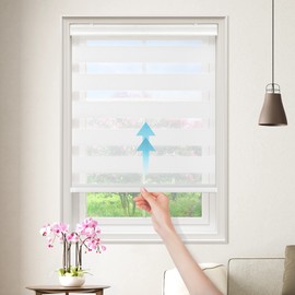 GENIMO Cordless Zebra Blinds for Windows, Dual Layer Roller Window Shades, Sheer or Privacy Light Control for Day and Night, Mini Door Blinds for Home, Office, Easy to Install, White, 42" W X 72" H