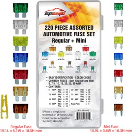 220 Pieces - EPAuto Assorted Car Truck Mini & Standard Blade Fuse Set (5/7.5/10 / 15/20 / 25/30 AMP)