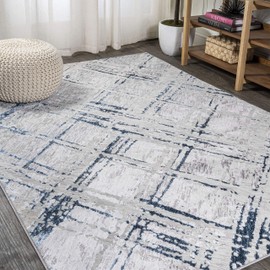 JONATHAN Y Slant Modern Abstract Gray/Blue 8 ft. x 10 ft. Area Rug, Transitional,Contemporary,Solid & Striped,EasyCleaning,Bedroom,LivingRoom, Non Shedding