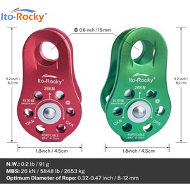 Ito Rocky 28KN Zipline Pulley & 26kN Micro Pulley CE Certified Tandem Pulley Trolley with Stainless Steel Ball Bearings for Rescue Lifting (Micro Pulley - Green)