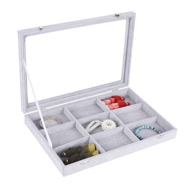 AUTOARK Ice Velvet Clear Lid 9 Grid Jewelry Tray Showcase
