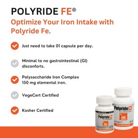 POLYRIDE FE POLYRIDE FE Iron Supplements - 150 mg Elemental Iron- Optimal Absorption Therapeutic Iron Pills - Vegan, Once Daily, Essential Iron Supplement for Women and Men for Optimal Health - 100 Capsules