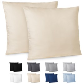 Dreamzie Set of 2 Pillowcases with Zip, Made of Soft Microfibre, Pillow Cover, 60 x 60 cm, Beige