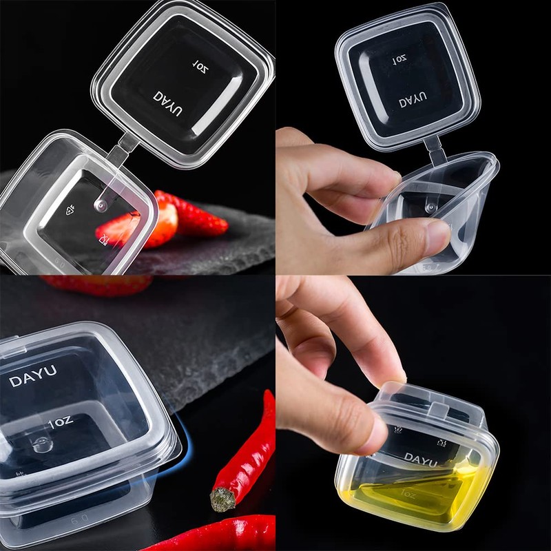 MIUPOO Leak Proof Square Sauce Cup,Plastic Souffle Cups,Disposable Clear Leak