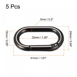 sourcing map Spring Oval Ring, 5Pcs 1.61 Inch Round Spring Snap Clip Trigger Spring Keyring Buckle for Bags Purses Keychain, Dark Grey